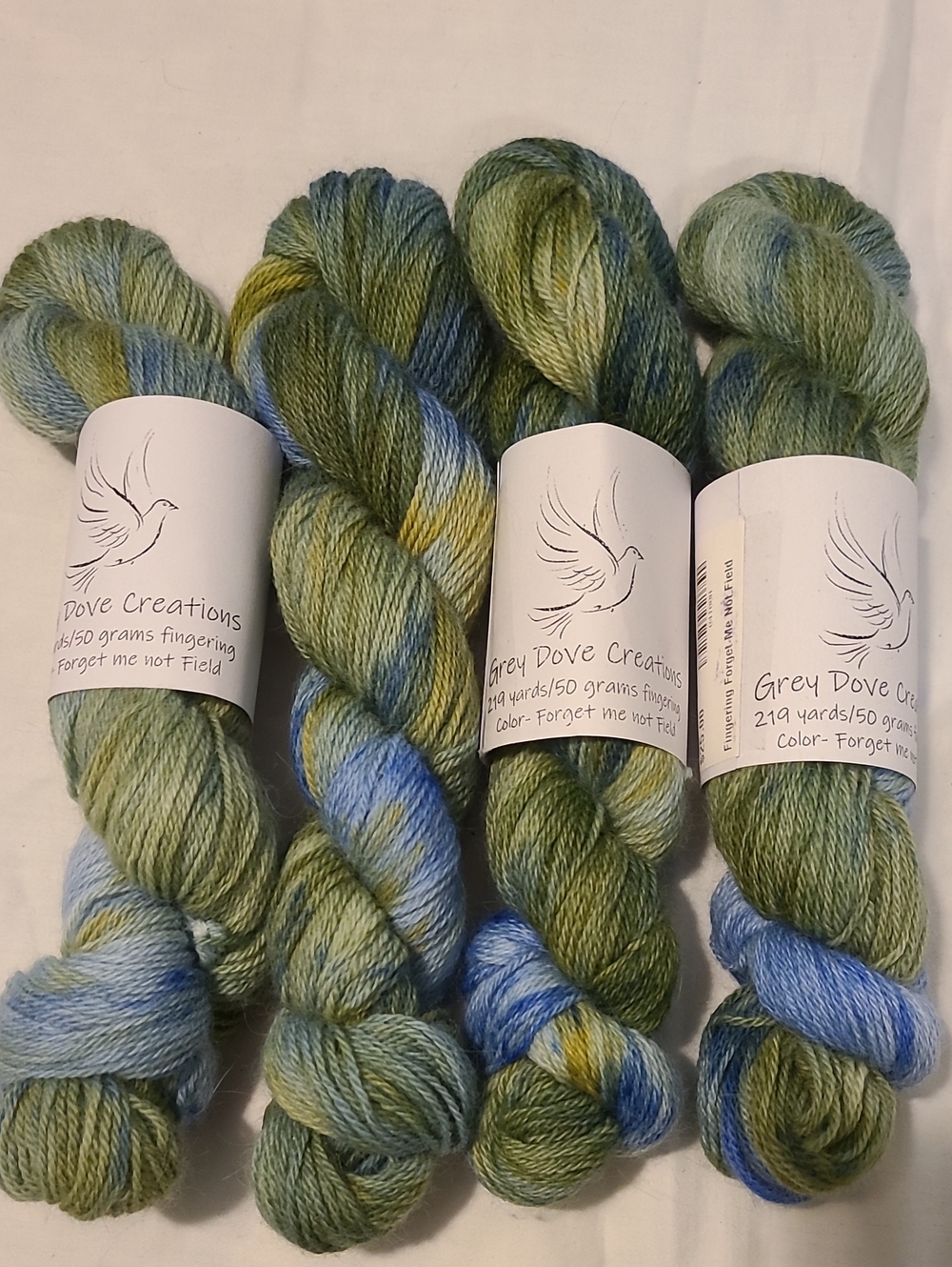 Hand-dyed Yarn 4 Pk, Colorway Forget Me Not Fields, By Grey Dove Creations